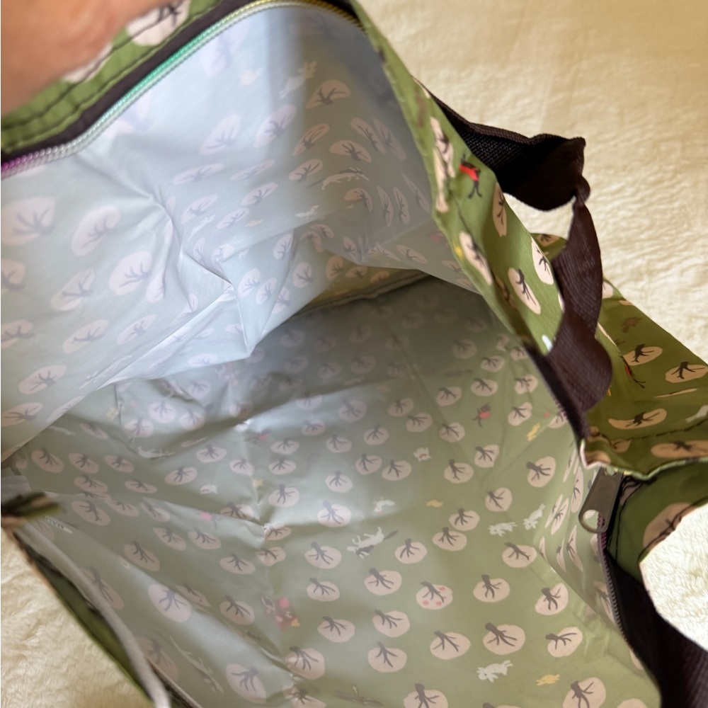 Foldable Green Patterned Tote Bag with Pouch - Women Bags - Picture 3 of 9